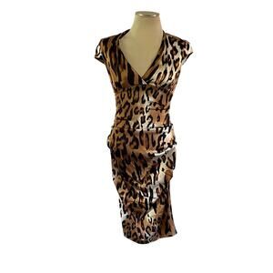 VTG Y2K 2000s Leopard Print Ruched Tight Dress Sz 6 Club Going Out Party